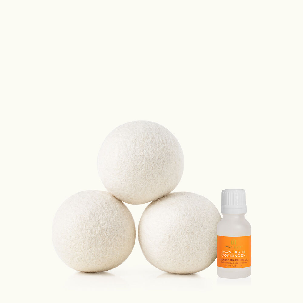 Thymes Mandarin Coriander Wool Dryer Balls & Laundry Fragrance Oil Set image number 1
